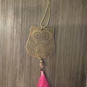 Owl Pendant Necklace with Pink Tassel